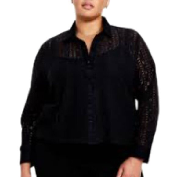 Old Navy NWT Black Lace Button-Down Shirt Blouse Size 3X - Picture 1 of 10
